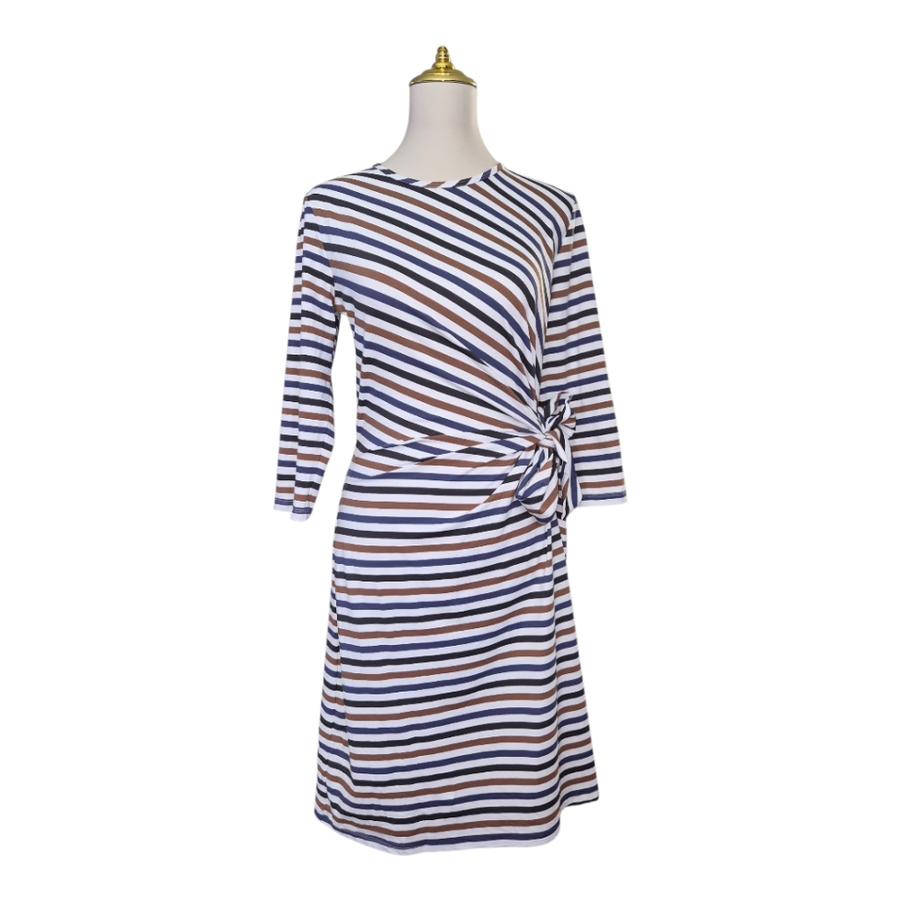 J.McLaughlin Elora Dress Size L Striped Tie Waist 3/4 Sleeve Stretch Knit